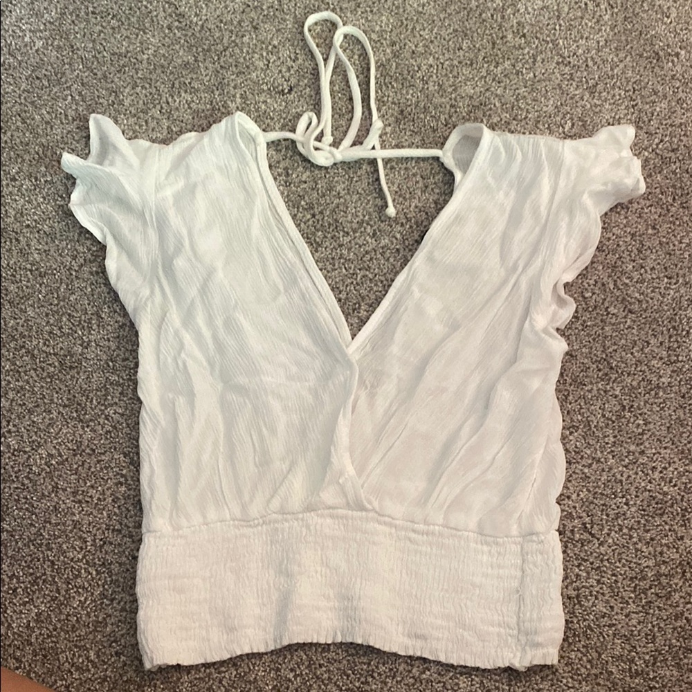 Final Touch White Ruffled Tie Front Crop Top